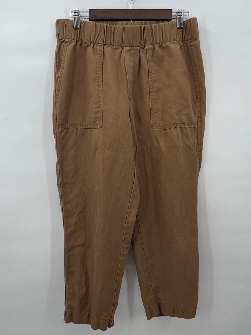 Banana Republic Sz M Brown/Tan Linen Blend Elastic Waist Pull On Cropped Pants